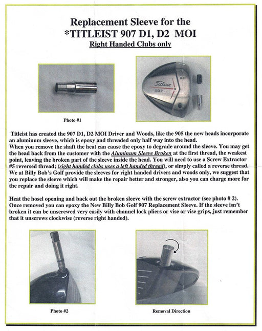 Sleeve fits Titleist 907 D-1 D-2 Incl: Screw Extractor, 907 Sleeve ** - Golf Club Part - view 2