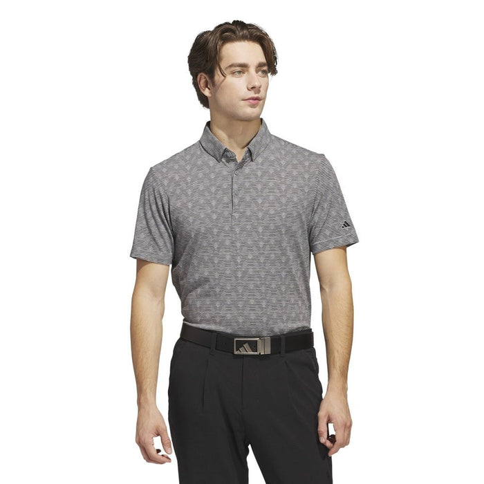 adidas Mens Go-To Printed Stripe Polo Shirt - Grey Three Mel/Black Polos