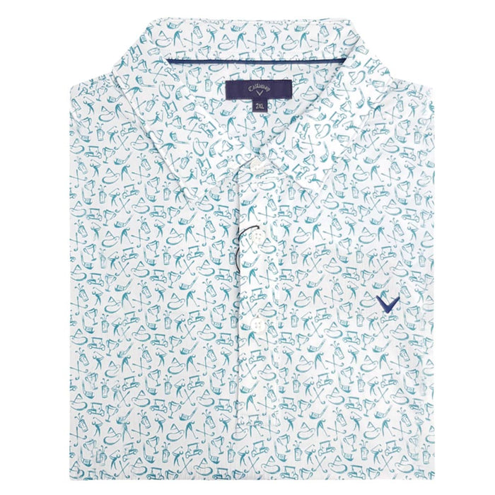 Callaway Birkdale Printed Polo - Bright White/Deep Lake