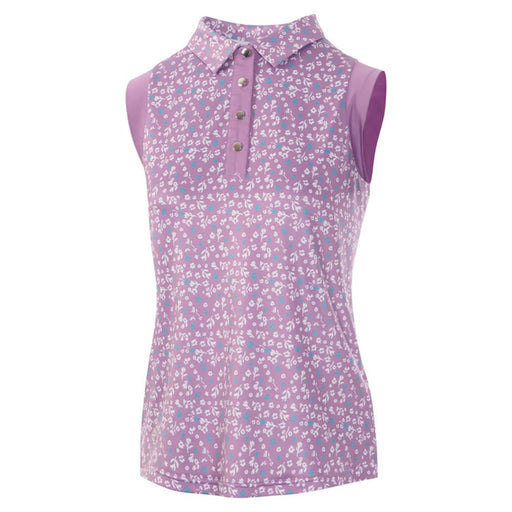 Island Green Ladies All Over Print Sleeveless Polo Shirt - Purple/White