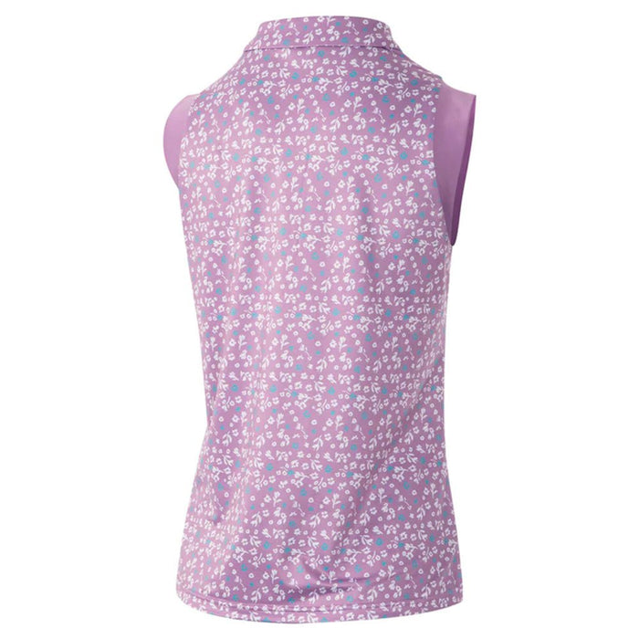 Island Green Ladies All Over Print Sleeveless Polo Shirt - Purple/White